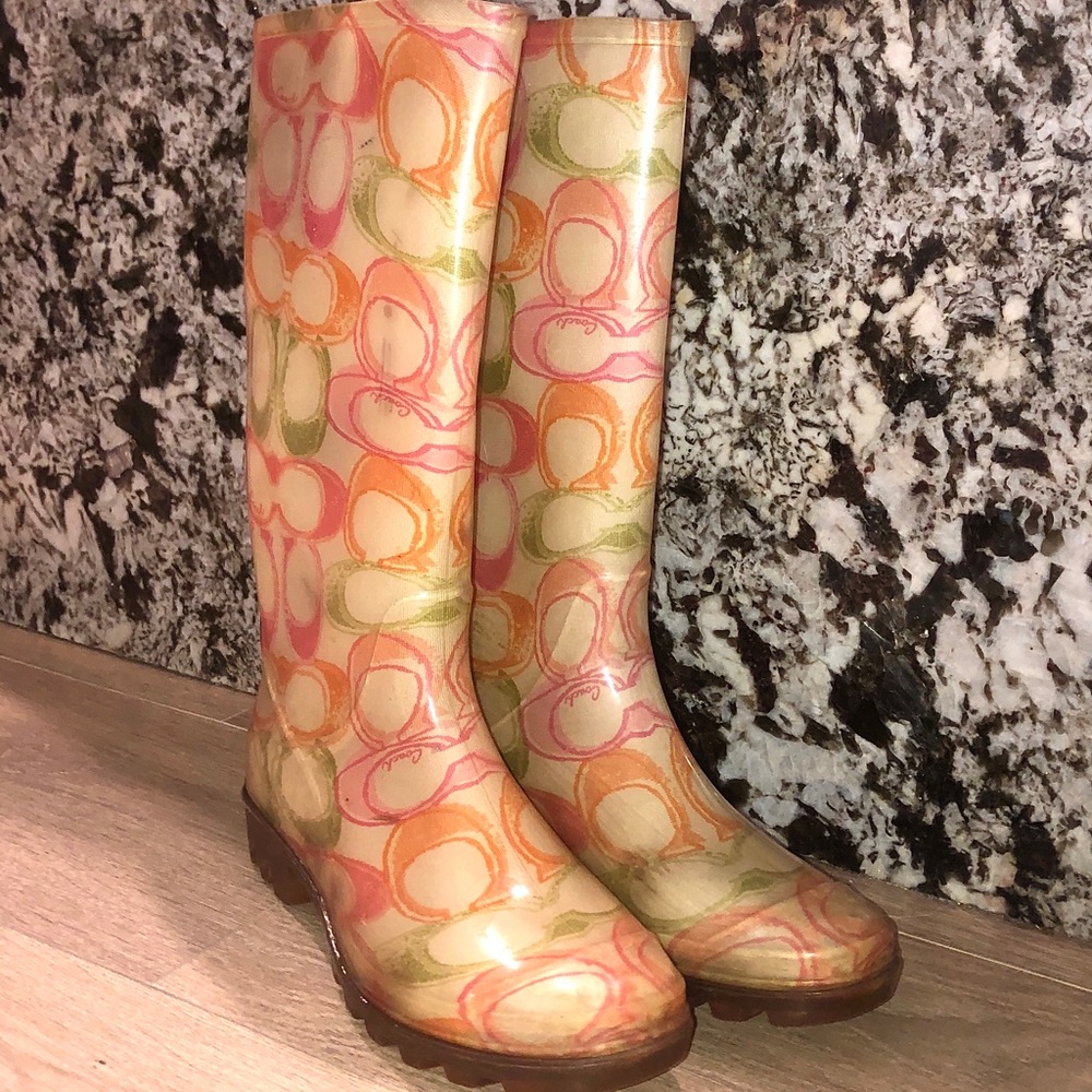 Colorful Coach Rubber Rain Boots Size 5